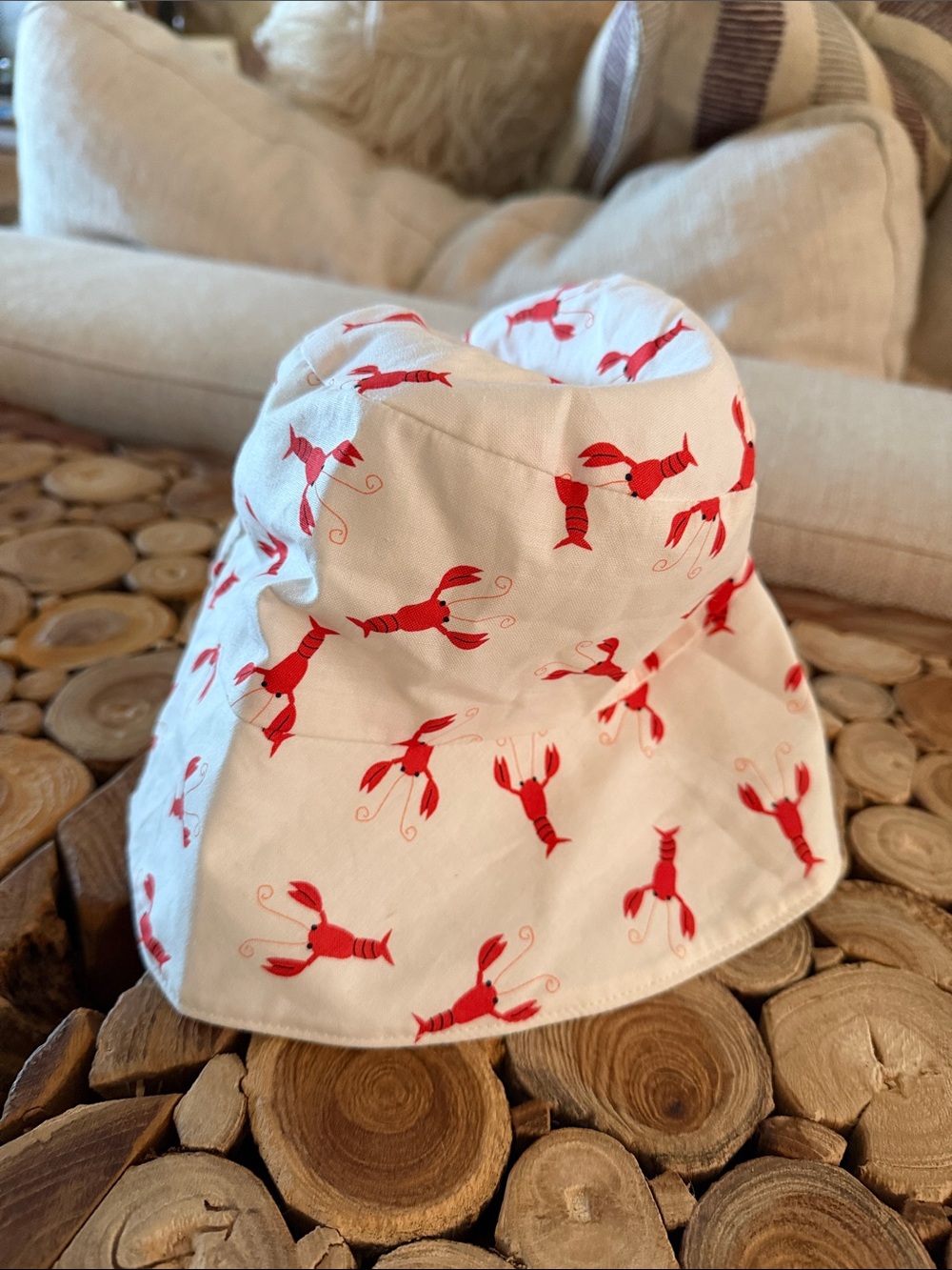 Kids White Bucket Hat with Red Lobster Print